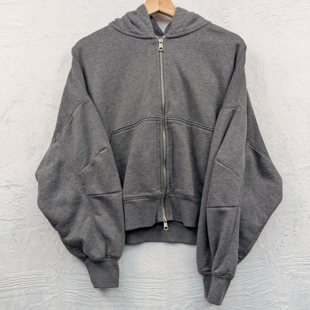 American Eagle Hoodie Women's S Gray Fleece Cropped Boxy Minimalist Loungewear